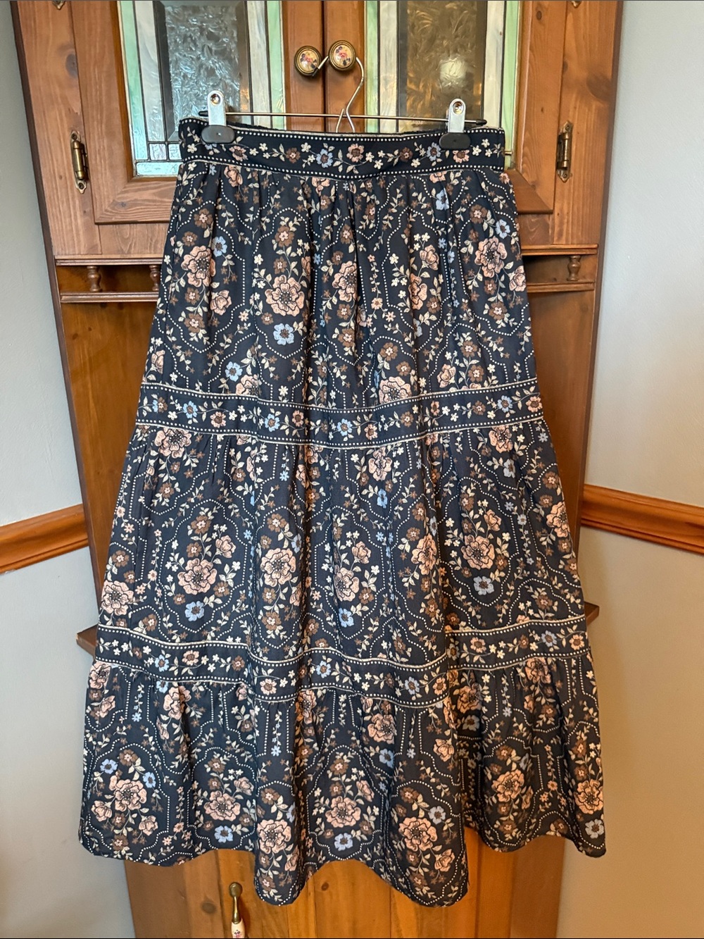 NWT Polagram Dark Floral Tiered Midi Maxi Skirt with Pockets - Size M - Picture 2 of 10
